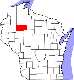 Map of Wisconsin highlighting Rusk County