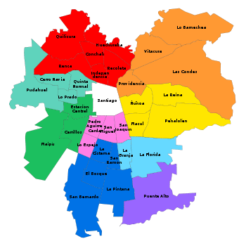 Map of the zones of Transantiago