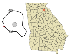 Location in Banks County and the state of Georgia
