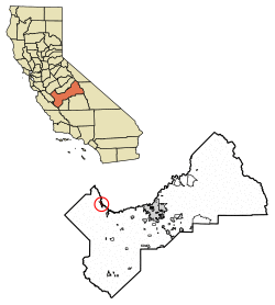 Location of Firebaugh in Fresno County, California.