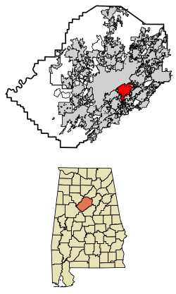 Location of Mountain Brook in Jefferson County, Alabama.