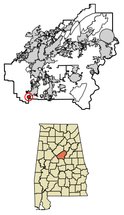 Location of Wilton in Shelby County, Alabama.