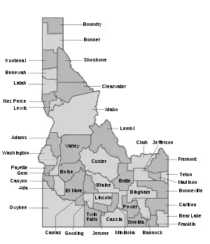 Map of Idaho's counties