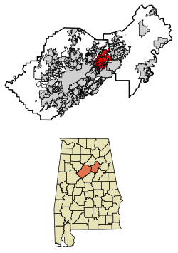 Location of Trussville in Jefferson County and St. Clair County, Alabama.