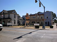 Small town with indian statue