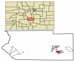 Location of Williamsburg in Fremont County, Colorado.