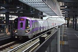 Taoyuan Metro Express Train entering Chang Gung Memorial Hospital Station 20170210.jpg