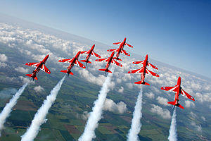 The Red Arrows display over RAF Scampton MOD 45147902
