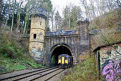 Bramhope Tunnel north portal with train.jpg