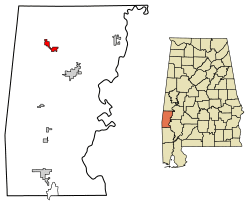 Location of Lisman in Choctaw County, Alabama.