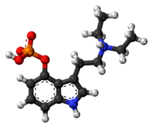 Ball-and-stick model of the ethocybin molecule as a zwitterion