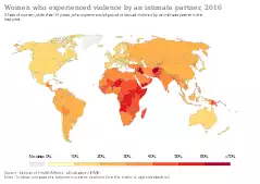 An image showing statics by percentage of share of women,older than 14years old who experienced violence by an intimate partner.