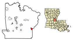 Location of Simmesport in Avoyelles Parish, Louisiana.