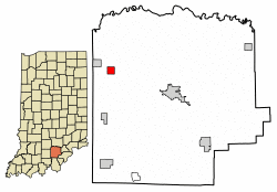 Location of Campbellsburg in Washington County, Indiana.