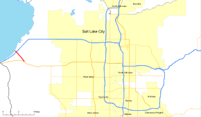 A red line represents SR-202 intersecting a blue line in the top which indicates I-80, and a yellow line in the middle indicates SR-201.