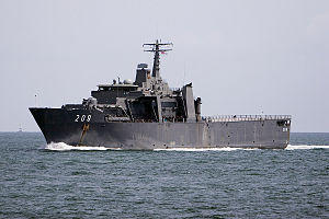 Singapore Strait Passing warship.jpg