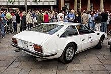 Early Lamborghini Jarama rear view, showing Miura-style knock off magnesium wheels