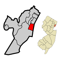 Location of Hoboken within Hudson County and the state of New Jersey