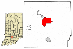 Location of Bedford in Lawrence County, Indiana.