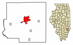 Location of Olney in Richland County, Illinois.
