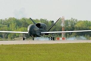 Arrival of the first Northrop Grumman RQ-4 Global Hawk at Grand Forks AFB in May 2011.