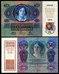 CZE-3-Republika Ceskoslovenska-50 Korun (1919, Provisional issue).jpg