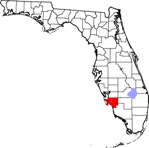 Map of Florida highlighting Lee County