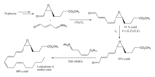 An example of the use of the Wittig reaction in synthesis, making leukotriene A methyl ester