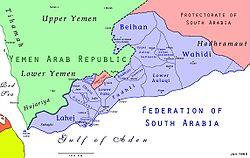 Map of the Protectorate and the Federation of South Arabia.