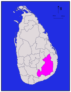 Map of Sri Lanka with Monaragala District highlighted