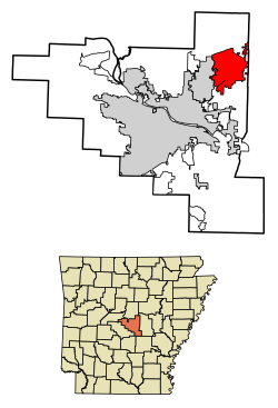 Location of Jacksonville in Pulaski County, Arkansas.