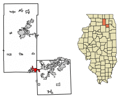 Location of Sandwich in DeKalb and Kendall Counties, Illinois.