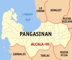 Map of Pangasinan with Alcala highlighted