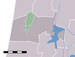 The statistical district (lightgreen) of Bakkum in the municipality of Castricum.