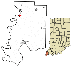 Location of New Harmony in Posey County, Indiana.