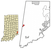 Location of Moores Hill in Dearborn County, Indiana.