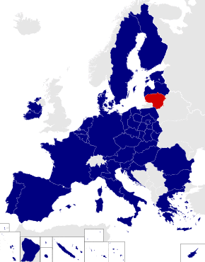 Map of the European Parliament constituencies with Lithuania highlighted in red