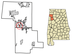 Location of Gu-Win in Fayette County and Marion County, Alabama.