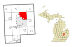 Location within Genesee County (red) and an administered portion of the Beecher community (pink)