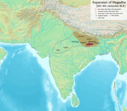 The approximate extent of the Haryanka dynasty between the 6th and 5th century BCE.