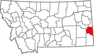 Map of Montana highlighting Fallon County