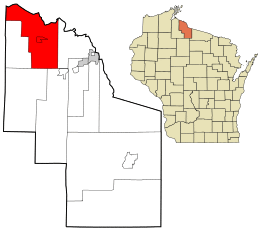 Location in Iron County and the state of Wisconsin.