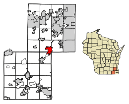 Location of Mukwonago in Waukesha County, Wisconsin.