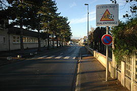The eastern road into the village