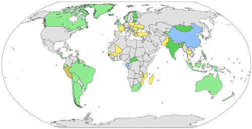 Map showing countries that have had women as heads of state or government since 1950