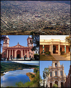 (From top to bottom; from left to right) Aerial view of the city; Our Lady of the Valley of Catamarca Cathedral; San Fernando del Valle de Catamarca Historical Museum; El Jumeal reservoir and the San Francisco Church.