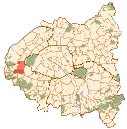 Location (in red) within Paris inner suburbs