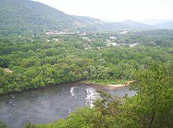Hot Springs viewed from a cliff along the Appalachian Trail