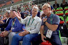 Olympic Gold Medal Swimmer Mark Spitz Chats with Olympic Gymnast Bart Conner (28705844332).jpg