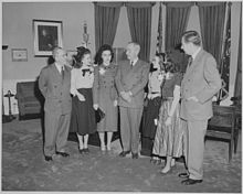 President Truman greets winners of the Voice of Democracy contest. L to R, Dr. John W. Studebaker, Janet Gerster... - NARA - 199641.jpg